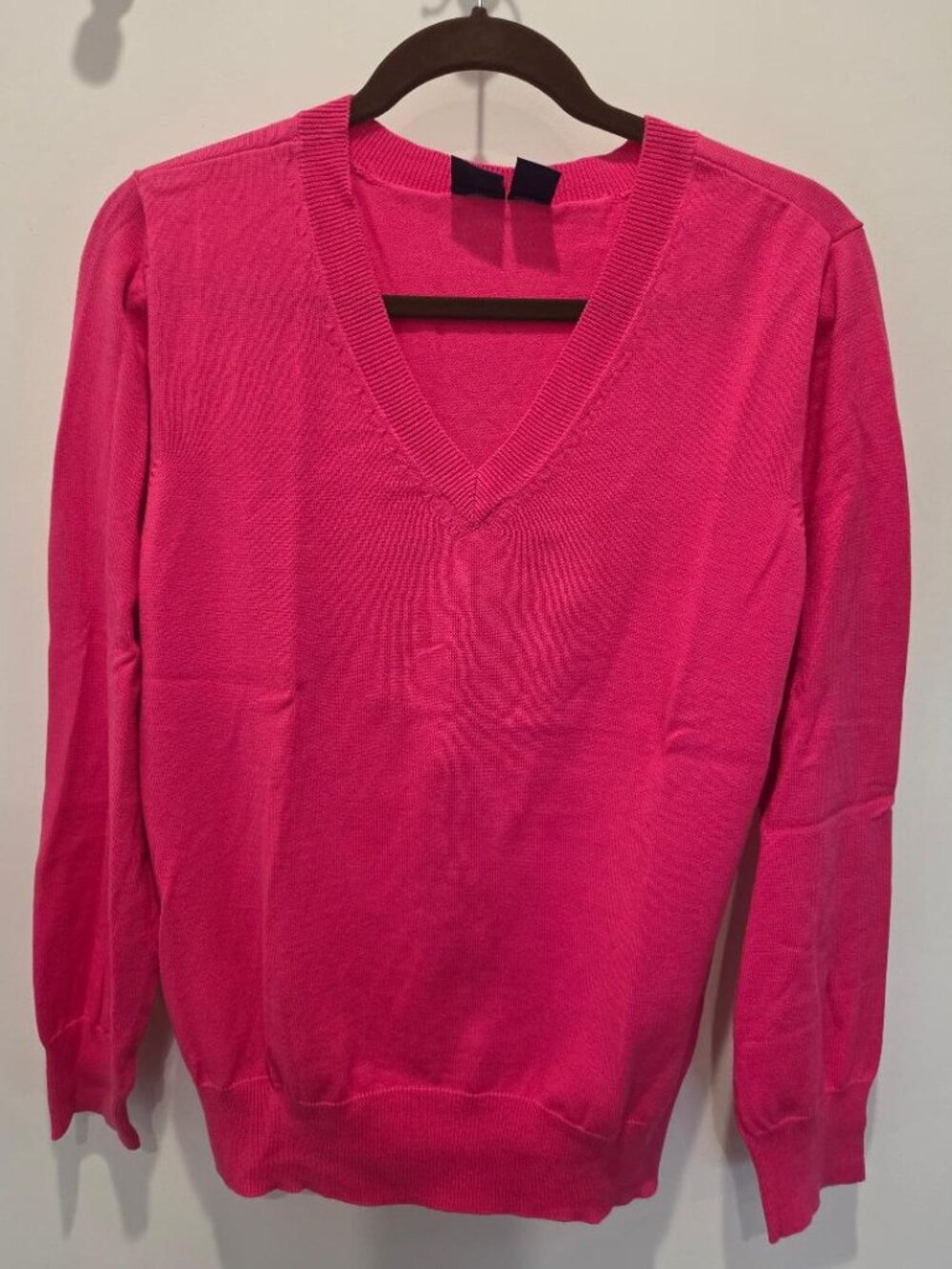 Basic Editions Pink Cotton V Neck Long Sleeve Pull Over Sweater  Large
